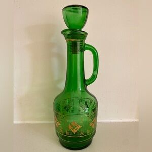 Vintage 1960s Mid Century MCM Green Glass Decanter Carafe - Italian